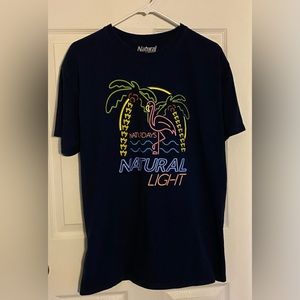 Natural Light Naturdays Flamingo Dark Blue T-Shirt Neon Palm Trees